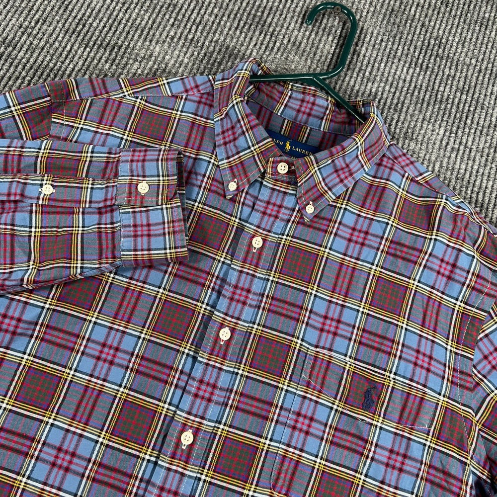 Ralph Lauren Shirt Mens 2XL XXL Blue Red Plaid Long Sleeve Button Down Casual